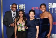 Ron Biles, Simone Biles, Nellie Biles and Adria Biles attend the Los Angeles premiere of Netflix's 'Simone Biles Rising: Part 2.' (Photo by Getty Images)